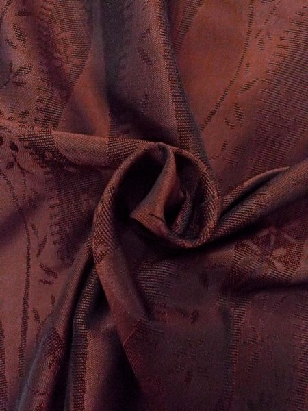 Photo11: O0201E Vintage Japanese kimono  Dark Dark Red MICHIYUKI outer coat for women / Silk. Flower,   (Grade B) (11)