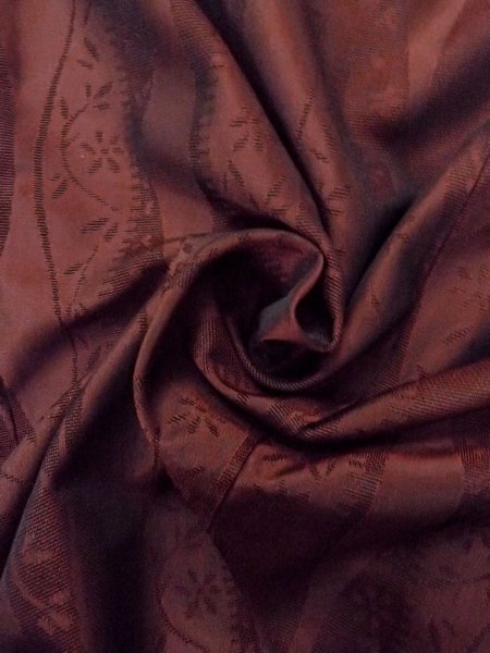 Photo12: O0201E Vintage Japanese kimono  Dark Dark Red MICHIYUKI outer coat for women / Silk. Flower,   (Grade B) (12)