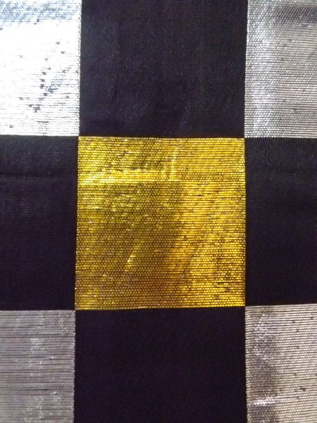 Photo5: O0207A Vintage Japanese Kimono   Black HANHABA OBI half width sash Plaid Checks Silk. (Grade C) (5)