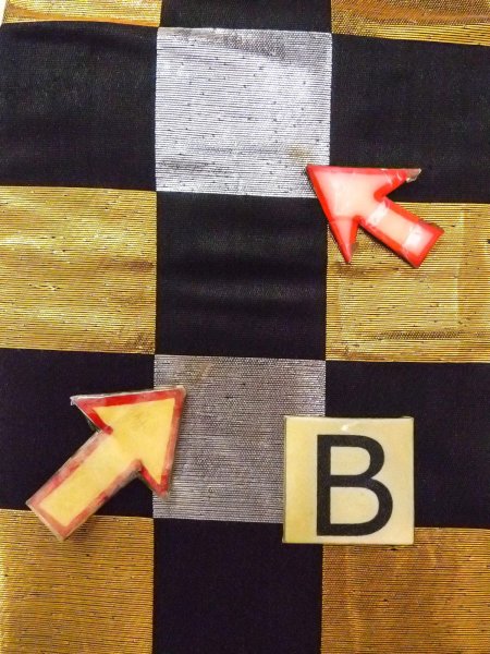 Photo11: O0207A Vintage Japanese Kimono   Black HANHABA OBI half width sash Plaid Checks Silk. (Grade C) (11)