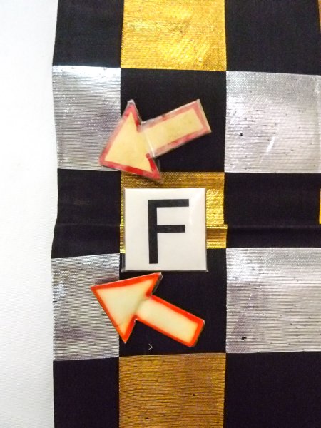 Photo15: O0207A Vintage Japanese Kimono   Black HANHABA OBI half width sash Plaid Checks Silk. (Grade C) (15)