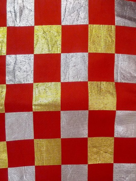 Photo2: O0207B Vintage Japanese Kimono  Vivid Red HANHABA OBI half width sash Plaid Checks Silk. (Grade B) (2)