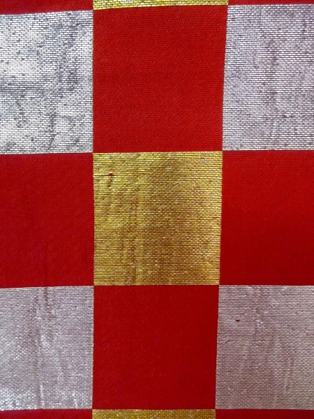 Photo6: O0207B Vintage Japanese Kimono  Vivid Red HANHABA OBI half width sash Plaid Checks Silk. (Grade B) (6)