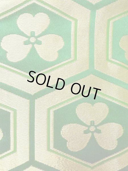 Photo2: O0207C Vintage Japanese Kimono   Green HANHABA OBI half width sash Flower Silk. (Grade B) (2)