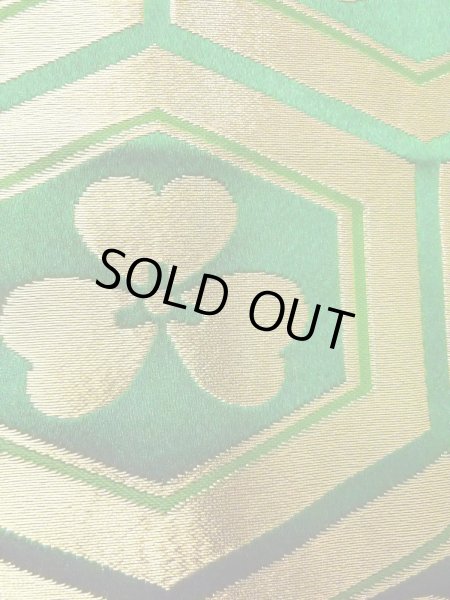 Photo4: O0207C Vintage Japanese Kimono   Green HANHABA OBI half width sash Flower Silk. (Grade B) (4)