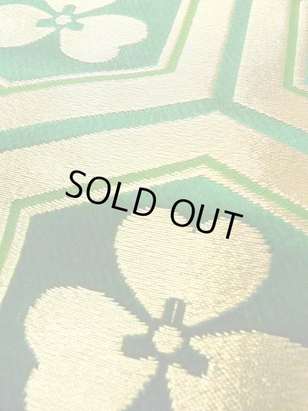Photo7: O0207C Vintage Japanese Kimono   Green HANHABA OBI half width sash Flower Silk. (Grade B) (7)