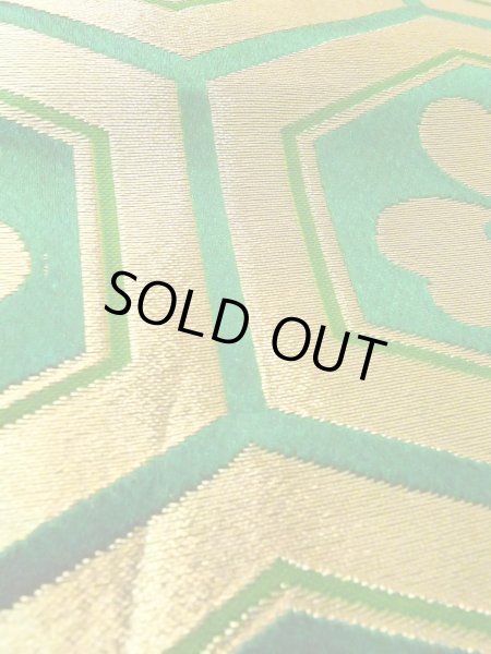 Photo9: O0207C Vintage Japanese Kimono   Green HANHABA OBI half width sash Flower Silk. (Grade B) (9)