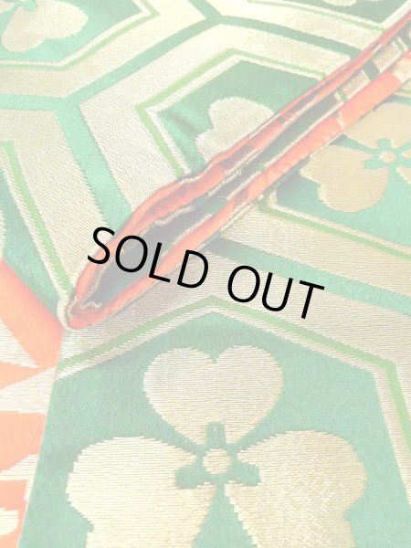 Photo10: O0207C Vintage Japanese Kimono   Green HANHABA OBI half width sash Flower Silk. (Grade B) (10)