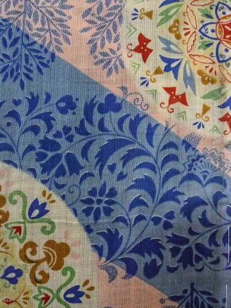 Photo2: O0207D Vintage Japanese Kimono  Pale Multi Color HANHABA OBI half width sash Chinz pattern Cotton. (Grade C) (2)