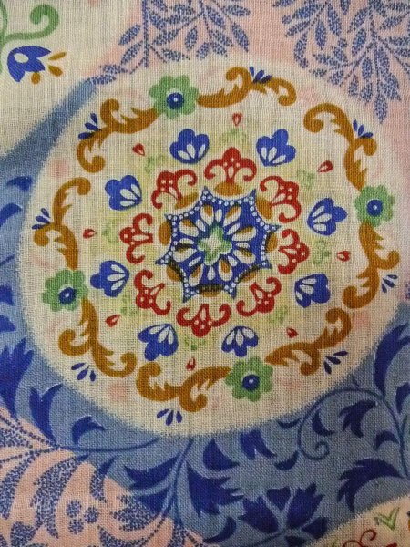 Photo4: O0207D Vintage Japanese Kimono  Pale Multi Color HANHABA OBI half width sash Chinz pattern Cotton. (Grade C) (4)