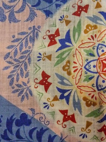 Photo5: O0207D Vintage Japanese Kimono  Pale Multi Color HANHABA OBI half width sash Chinz pattern Cotton. (Grade C) (5)