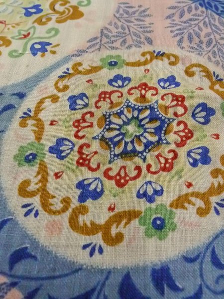 Photo7: O0207D Vintage Japanese Kimono  Pale Multi Color HANHABA OBI half width sash Chinz pattern Cotton. (Grade C) (7)