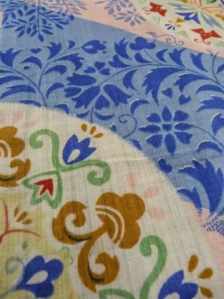 Photo8: O0207D Vintage Japanese Kimono  Pale Multi Color HANHABA OBI half width sash Chinz pattern Cotton. (Grade C) (8)