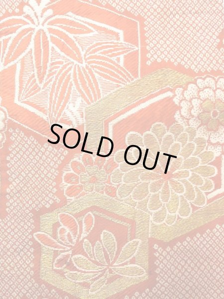 Photo1: O0207E Vintage Japanese Kimono   Orange HANHABA OBI half width sash SAKURA cherry blossom Silk. (Grade C) (1)
