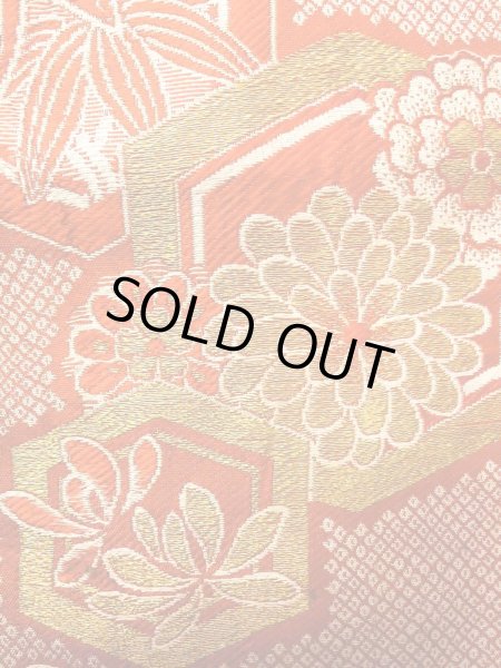 Photo4: O0207E Vintage Japanese Kimono   Orange HANHABA OBI half width sash SAKURA cherry blossom Silk. (Grade C) (4)