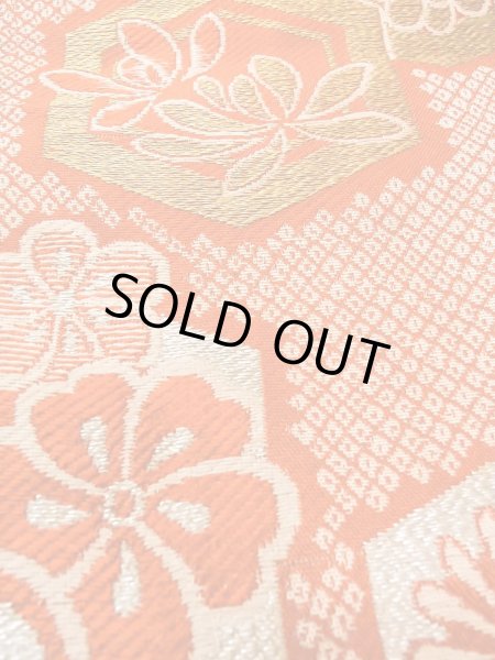 Photo8: O0207E Vintage Japanese Kimono   Orange HANHABA OBI half width sash SAKURA cherry blossom Silk. (Grade C) (8)