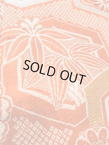Photo9: O0207E Vintage Japanese Kimono   Orange HANHABA OBI half width sash SAKURA cherry blossom Silk. (Grade C) (9)