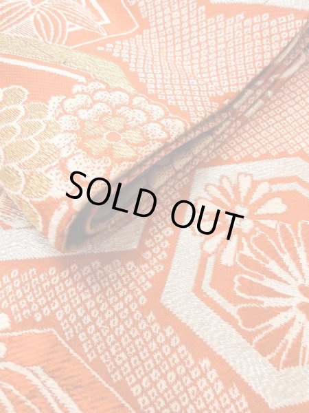 Photo10: O0207E Vintage Japanese Kimono   Orange HANHABA OBI half width sash SAKURA cherry blossom Silk. (Grade C) (10)