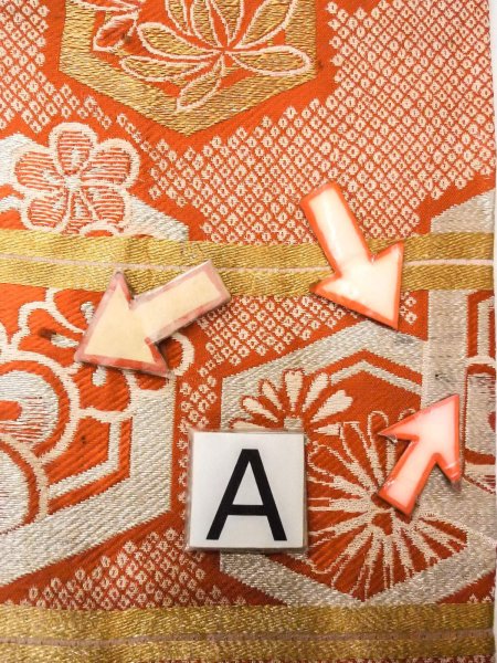 Photo11: O0207E Vintage Japanese Kimono   Orange HANHABA OBI half width sash SAKURA cherry blossom Silk. (Grade C) (11)