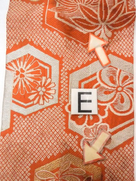Photo15: O0207E Vintage Japanese Kimono   Orange HANHABA OBI half width sash SAKURA cherry blossom Silk. (Grade C) (15)