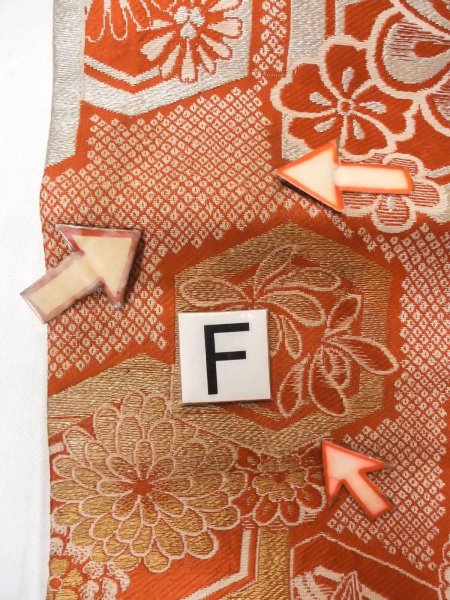 Photo16: O0207E Vintage Japanese Kimono   Orange HANHABA OBI half width sash SAKURA cherry blossom Silk. (Grade C) (16)