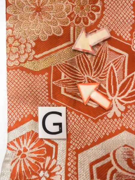 Photo17: O0207E Vintage Japanese Kimono   Orange HANHABA OBI half width sash SAKURA cherry blossom Silk. (Grade C) (17)