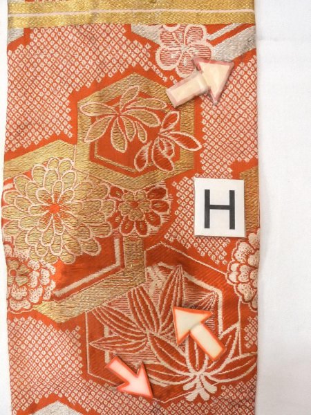 Photo18: O0207E Vintage Japanese Kimono   Orange HANHABA OBI half width sash SAKURA cherry blossom Silk. (Grade C) (18)