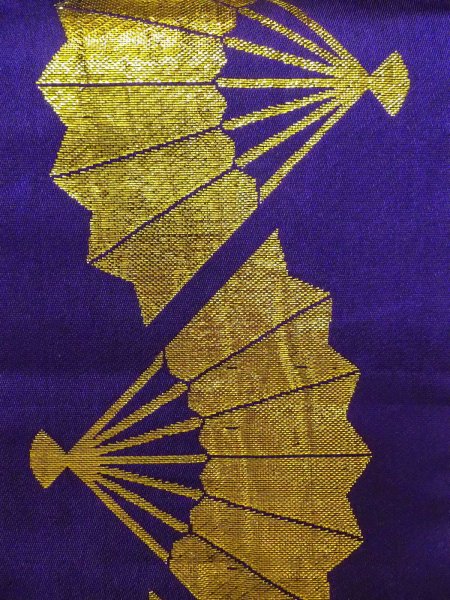 Photo2: Mint O0207I Vintage Japanese Kimono  Vivid Purple HANHABA OBI half width sash Folding fan Synthetic. (Grade A) (2)