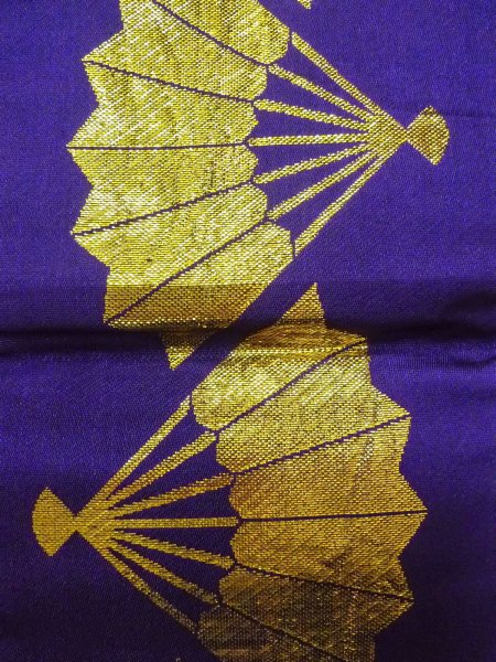 Photo3: Mint O0207I Vintage Japanese Kimono  Vivid Purple HANHABA OBI half width sash Folding fan Synthetic. (Grade A) (3)