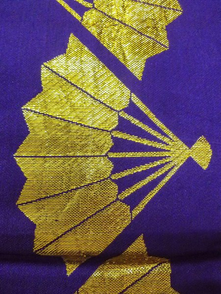 Photo5: Mint O0207I Vintage Japanese Kimono  Vivid Purple HANHABA OBI half width sash Folding fan Synthetic. (Grade A) (5)