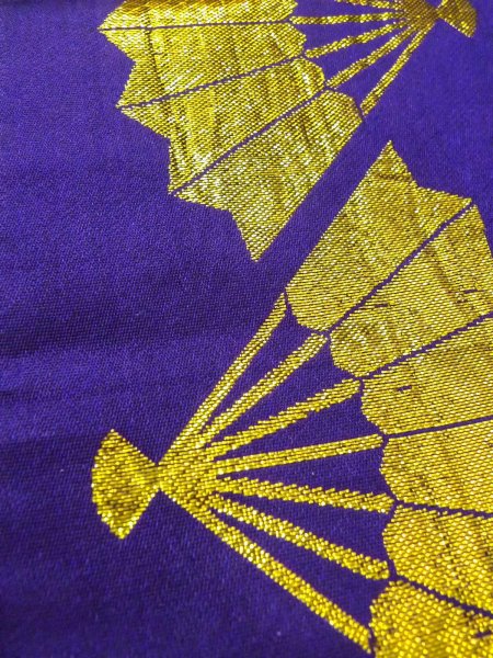 Photo6: Mint O0207I Vintage Japanese Kimono  Vivid Purple HANHABA OBI half width sash Folding fan Synthetic. (Grade A) (6)