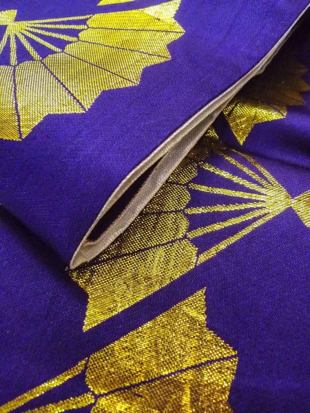 Photo8: Mint O0207I Vintage Japanese Kimono  Vivid Purple HANHABA OBI half width sash Folding fan Synthetic. (Grade A) (8)