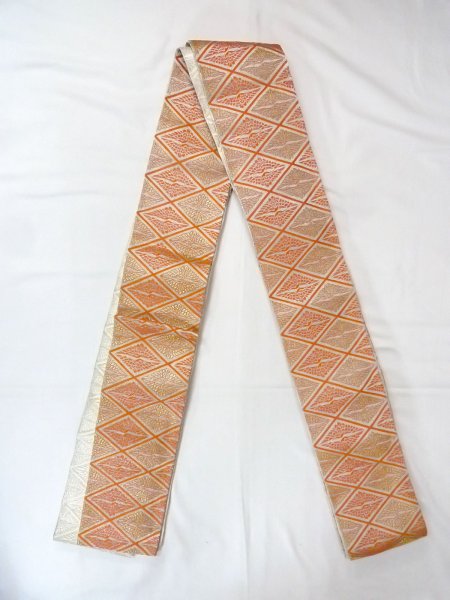 Photo1: Mint O0207J Vintage Japanese Kimono   Orange HANHABA OBI half width sash Bird Silk. (Grade A) (1)