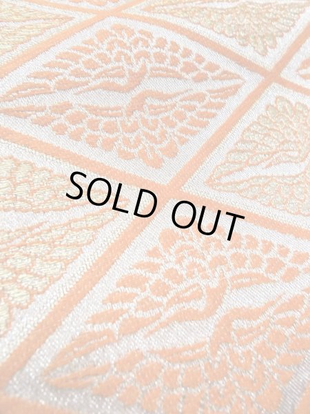 Photo8: Mint O0207J Vintage Japanese Kimono   Orange HANHABA OBI half width sash Bird Silk. (Grade A) (8)