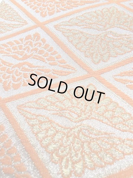 Photo9: Mint O0207J Vintage Japanese Kimono   Orange HANHABA OBI half width sash Bird Silk. (Grade A) (9)