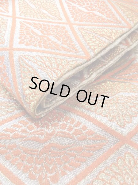 Photo12: Mint O0207J Vintage Japanese Kimono   Orange HANHABA OBI half width sash Bird Silk. (Grade A) (12)