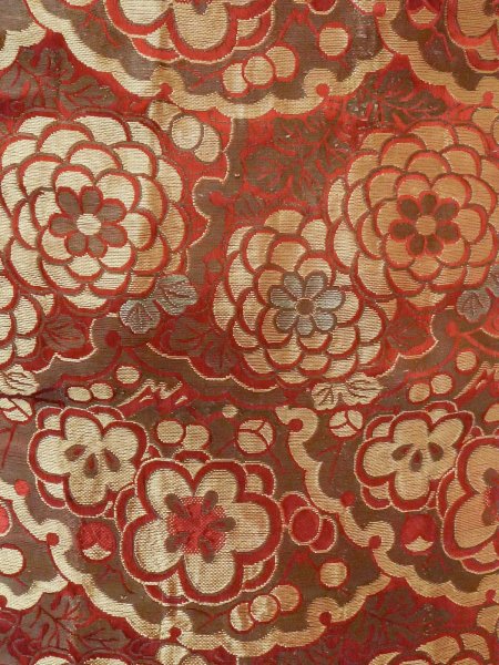 Photo2: O0207L Vintage Japanese Kimono  Brownish Gray HANHABA OBI half width sash Chrysanthemum Silk. (Grade D) (2)