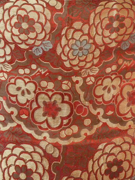 Photo3: O0207L Vintage Japanese Kimono  Brownish Gray HANHABA OBI half width sash Chrysanthemum Silk. (Grade D) (3)