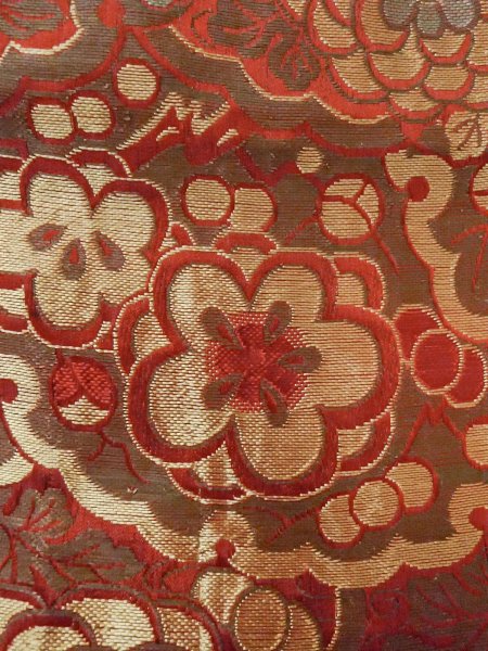 Photo5: O0207L Vintage Japanese Kimono  Brownish Gray HANHABA OBI half width sash Chrysanthemum Silk. (Grade D) (5)