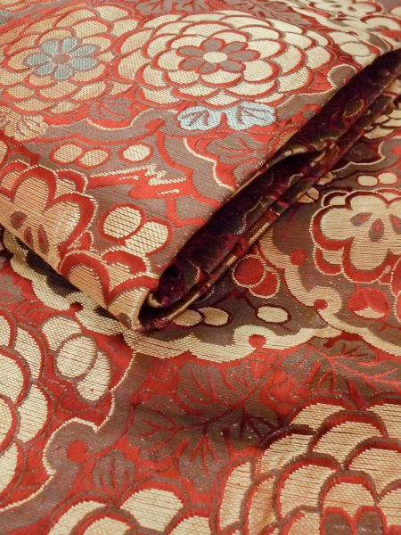 Photo10: O0207L Vintage Japanese Kimono  Brownish Gray HANHABA OBI half width sash Chrysanthemum Silk. (Grade D) (10)