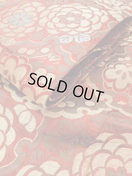 Photo10: O0207L Vintage Japanese Kimono  Brownish Gray HANHABA OBI half width sash Chrysanthemum Silk. (Grade D) (10)