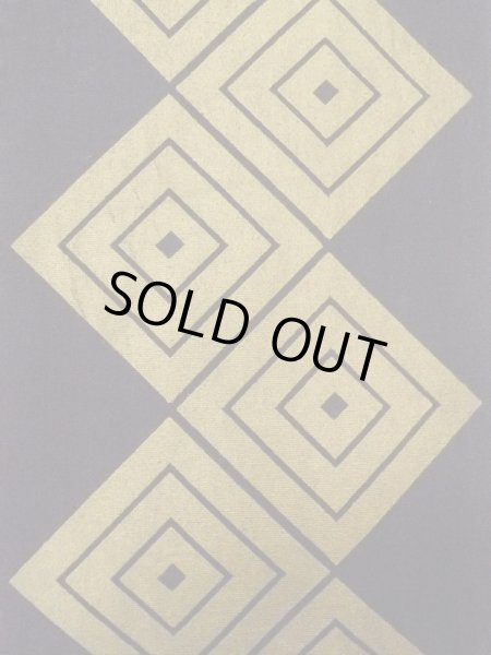 Photo2: O0207M Vintage Japanese Kimono   Black HANHABA OBI half width sash Lozenges Cotton. (Grade B) (2)