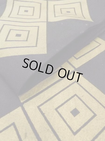 Photo10: O0207M Vintage Japanese Kimono   Black HANHABA OBI half width sash Lozenges Cotton. (Grade B) (10)