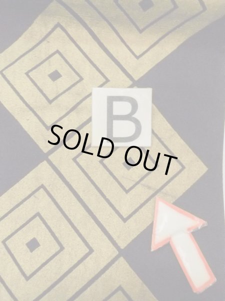 Photo12: O0207M Vintage Japanese Kimono   Black HANHABA OBI half width sash Lozenges Cotton. (Grade B) (12)