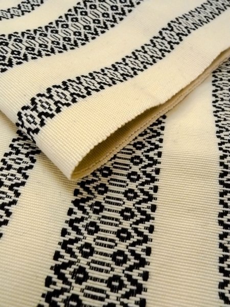 Photo9: Mint O0207N Vintage Japanese Kimono   Ivory HANHABA OBI half width sash KENJO pattern(A prestigious pattern meaning that it was presented to the Shogunate.) Wool. (Grade A) (9)