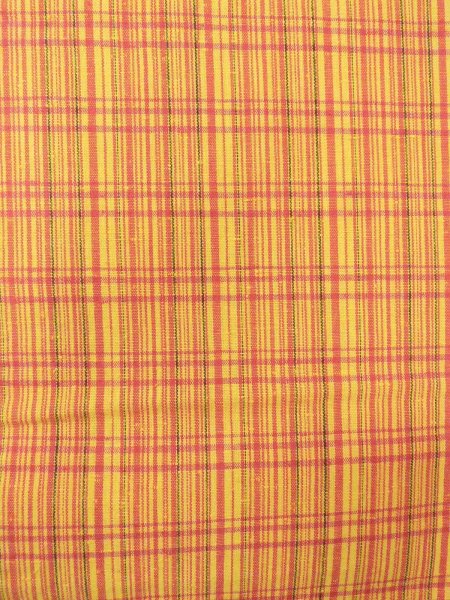 Photo2: O0207P Vintage Japanese Kimono   Yellow HANHABA OBI half width sash Plaid Checks Cotton. (Grade B) (2)