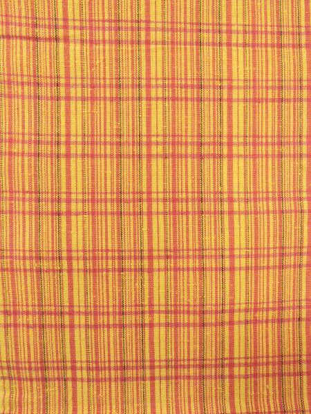 Photo3: O0207P Vintage Japanese Kimono   Yellow HANHABA OBI half width sash Plaid Checks Cotton. (Grade B) (3)