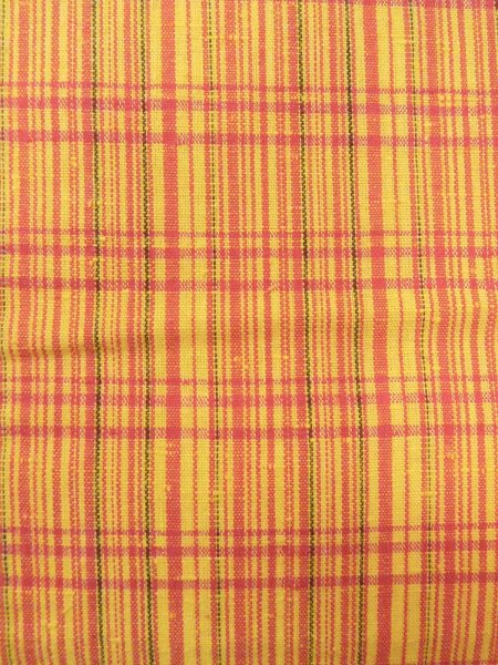 Photo4: O0207P Vintage Japanese Kimono   Yellow HANHABA OBI half width sash Plaid Checks Cotton. (Grade B) (4)