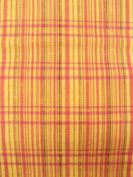 Photo5: O0207P Vintage Japanese Kimono   Yellow HANHABA OBI half width sash Plaid Checks Cotton. (Grade B) (5)