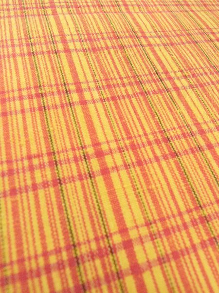 Photo8: O0207P Vintage Japanese Kimono   Yellow HANHABA OBI half width sash Plaid Checks Cotton. (Grade B) (8)